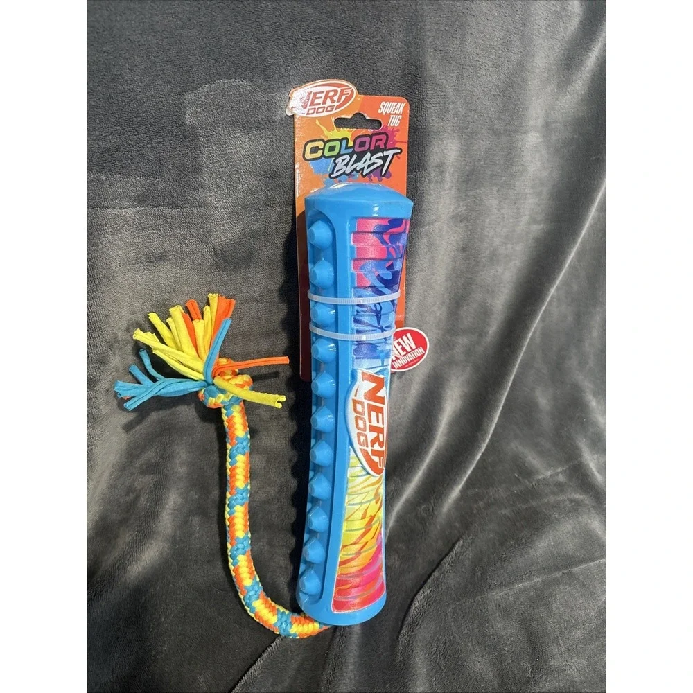 NERF 11 inch Color‎ Blast Pet Squeak Stick with T-Shirt Rope Dog Toy